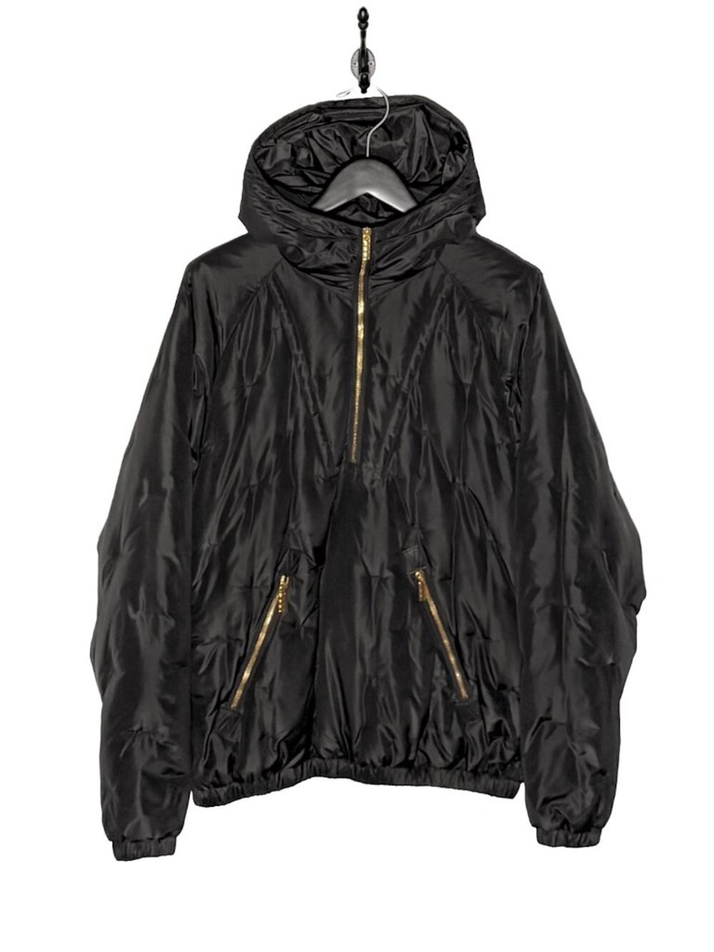 Versace 2015 Black Down Filled Quilted Half Zip Hooded Jacket